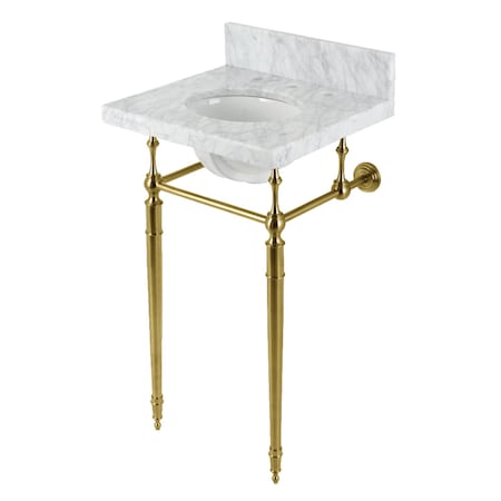 Kingston Brass 19 Carrara Marble Console Sink with Brass Legs 8 Faucet Drillings, Marble WhiteBrushed Brass KVPB1917M387ST